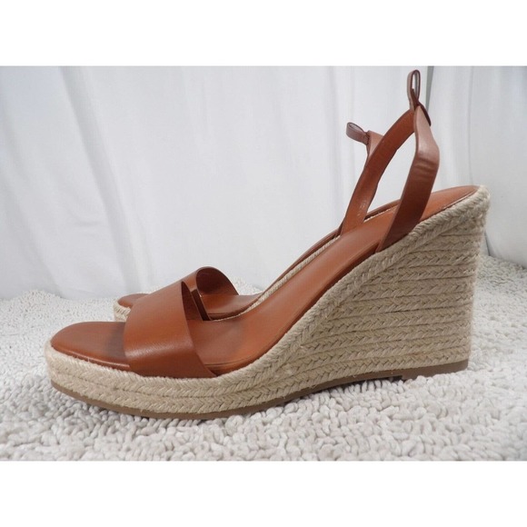A New Day Womens Tina Cognac Leather Open Toe Wedge Espadrille Heels Size US 11 - Picture 3 of 10
